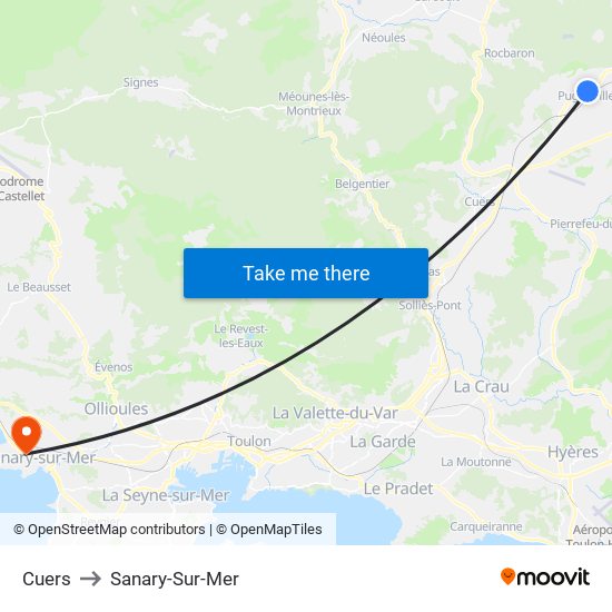 Cuers to Sanary-Sur-Mer map