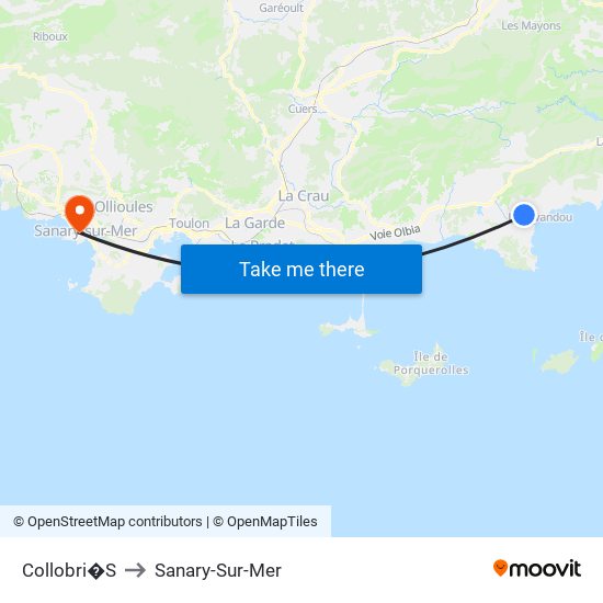 Collobri�S to Sanary-Sur-Mer map