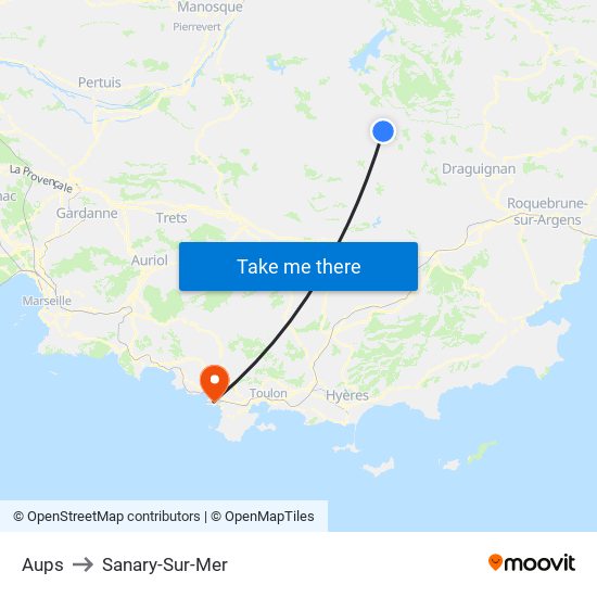 Aups to Sanary-Sur-Mer map