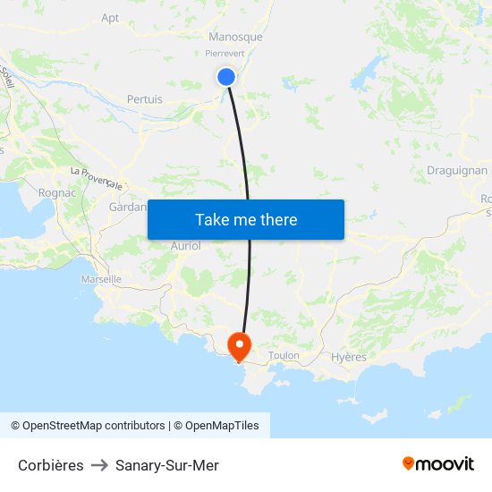 Corbières to Sanary-Sur-Mer map