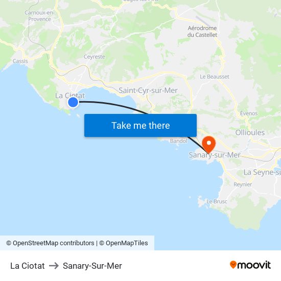 La Ciotat to Sanary-Sur-Mer map