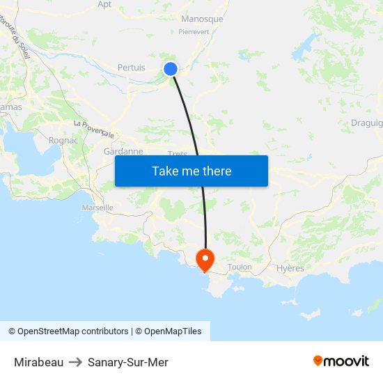 Mirabeau to Sanary-Sur-Mer map