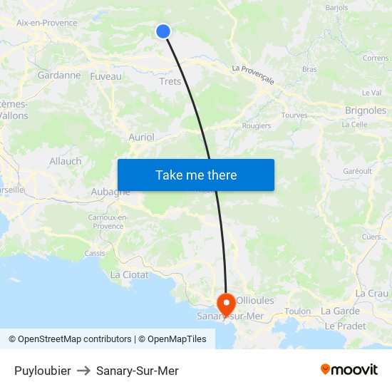 Puyloubier to Sanary-Sur-Mer map