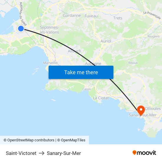 Saint-Victoret to Sanary-Sur-Mer map