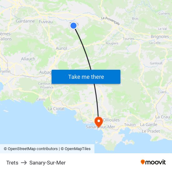 Trets to Sanary-Sur-Mer map