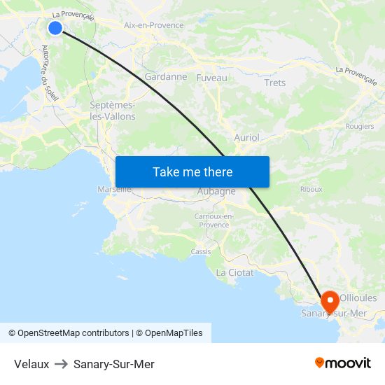 Velaux to Sanary-Sur-Mer map