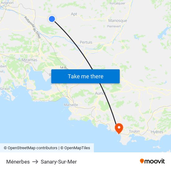 Ménerbes to Sanary-Sur-Mer map