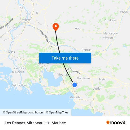 Les Pennes-Mirabeau to Maubec map