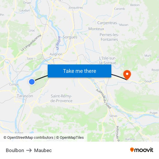 Boulbon to Maubec map