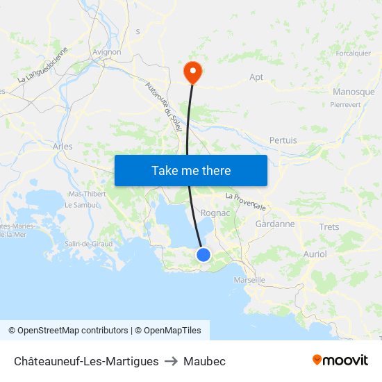 Châteauneuf-Les-Martigues to Maubec map
