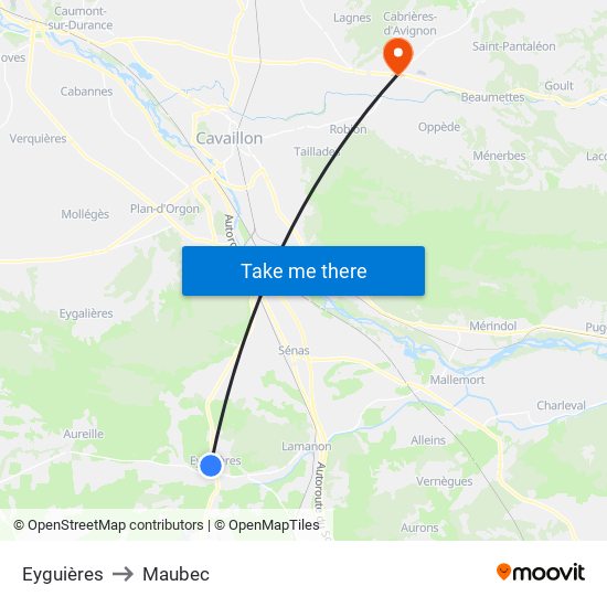 Eyguières to Maubec map