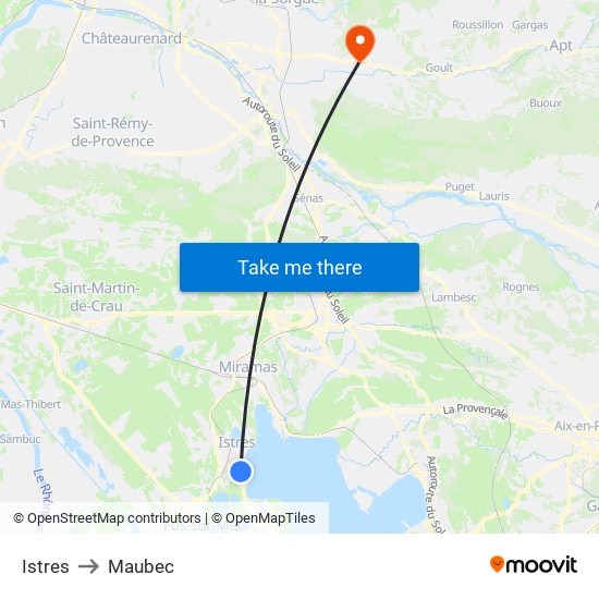 Istres to Maubec map