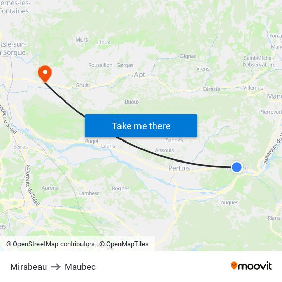Mirabeau to Maubec map