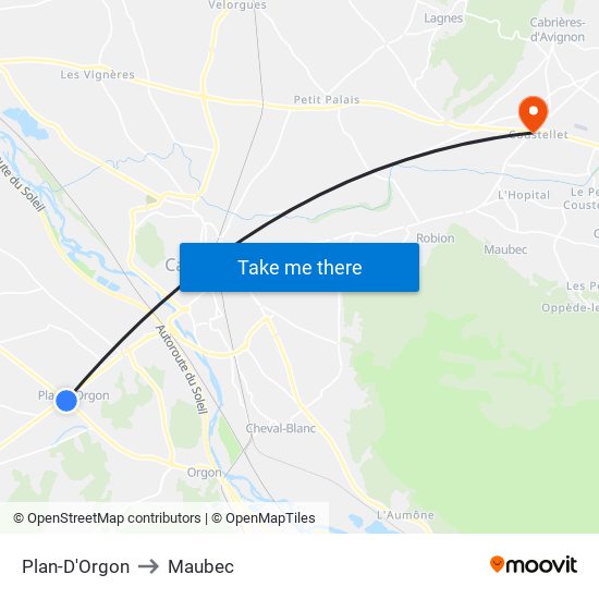 Plan-D'Orgon to Maubec map