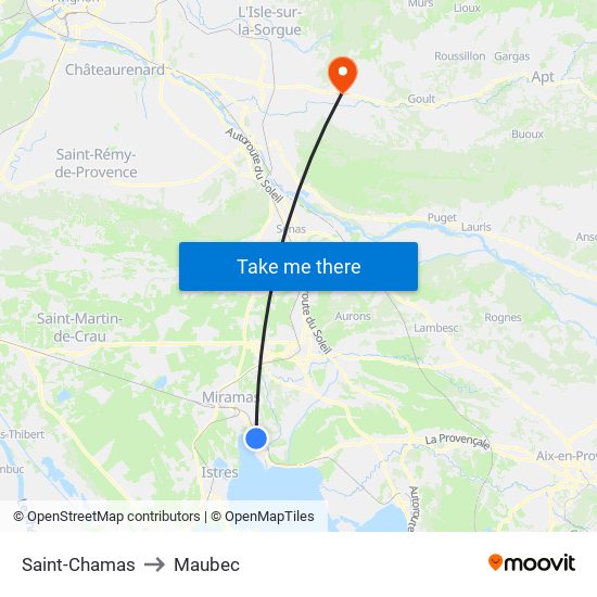 Saint-Chamas to Maubec map