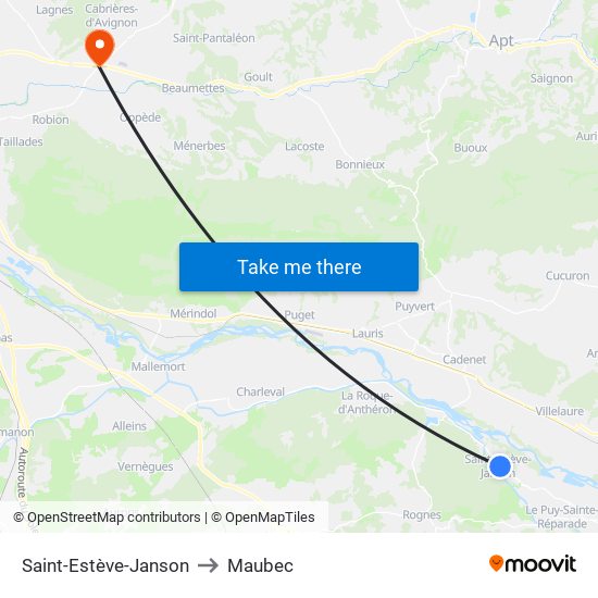 Saint-Estève-Janson to Maubec map