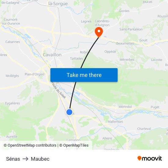 Sénas to Maubec map