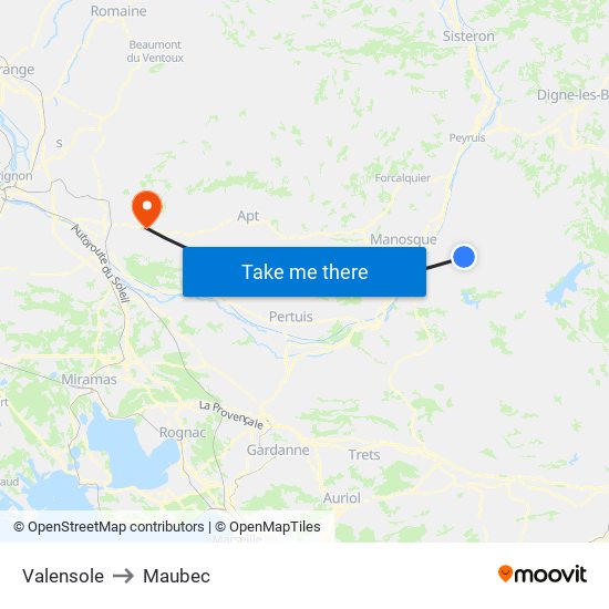 Valensole to Maubec map