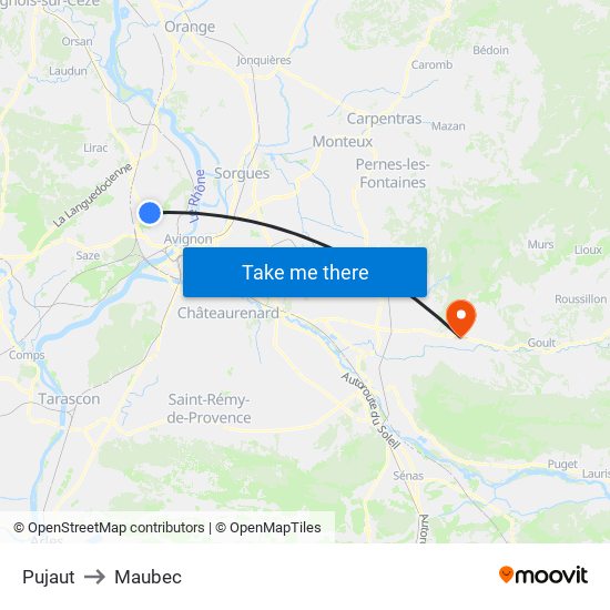 Pujaut to Maubec map