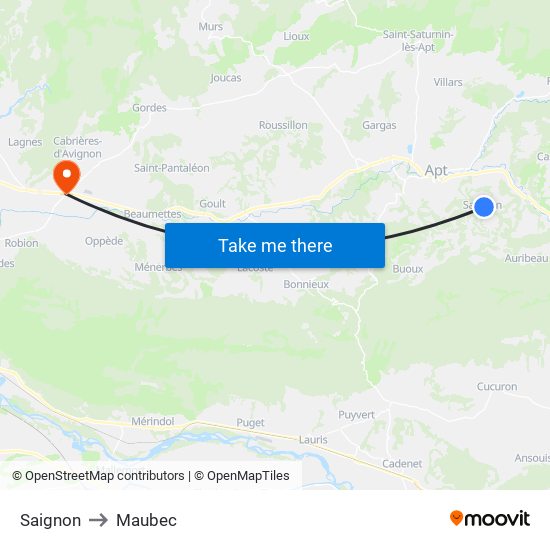 Saignon to Maubec map