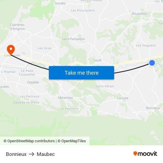 Bonnieux to Maubec map