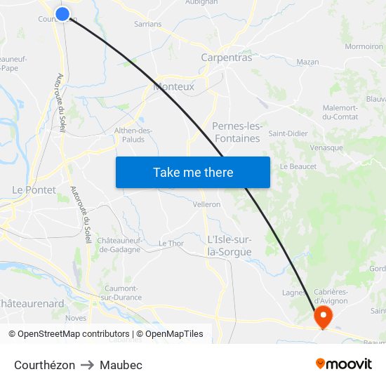 Courthézon to Maubec map