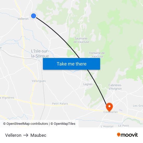 Velleron to Maubec map
