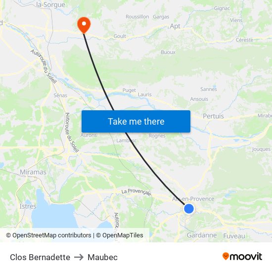 Clos Bernadette to Maubec map