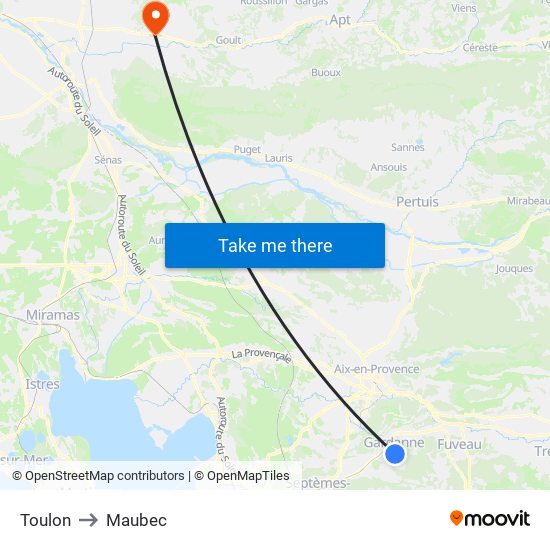 Toulon to Maubec map