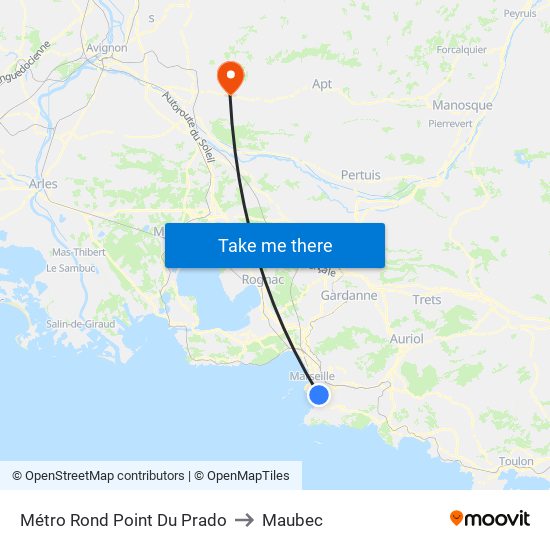 Métro Rond Point Du Prado to Maubec map