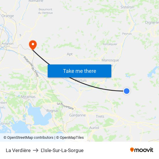 La Verdière to L'Isle-Sur-La-Sorgue map