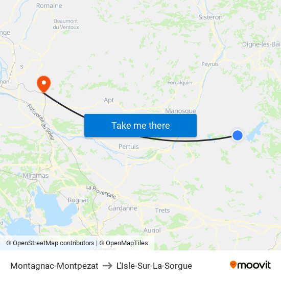 Montagnac-Montpezat to L'Isle-Sur-La-Sorgue map