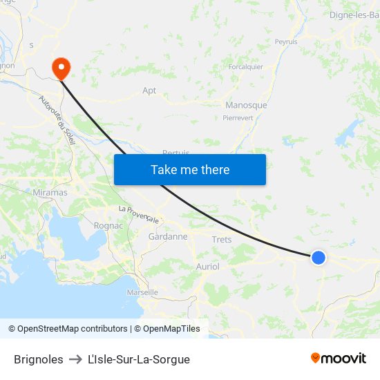 Brignoles to L'Isle-Sur-La-Sorgue map