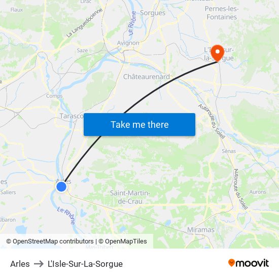 Arles to L'Isle-Sur-La-Sorgue map