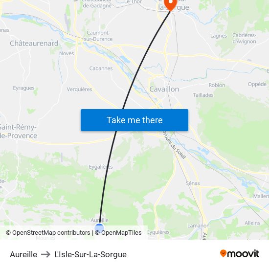 Aureille to L'Isle-Sur-La-Sorgue map