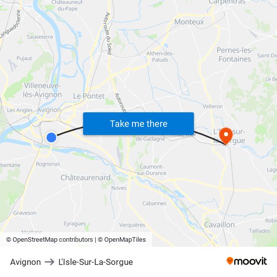Avignon to L'Isle-Sur-La-Sorgue map