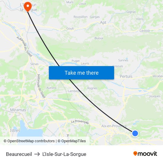 Beaurecueil to L'Isle-Sur-La-Sorgue map