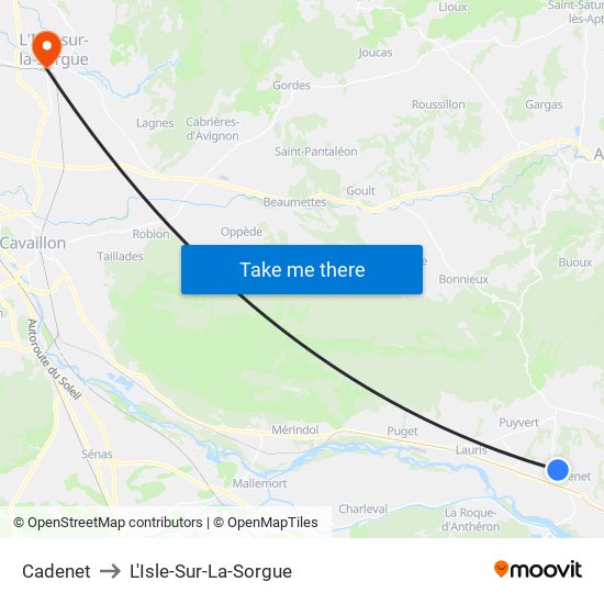 Cadenet to L'Isle-Sur-La-Sorgue map