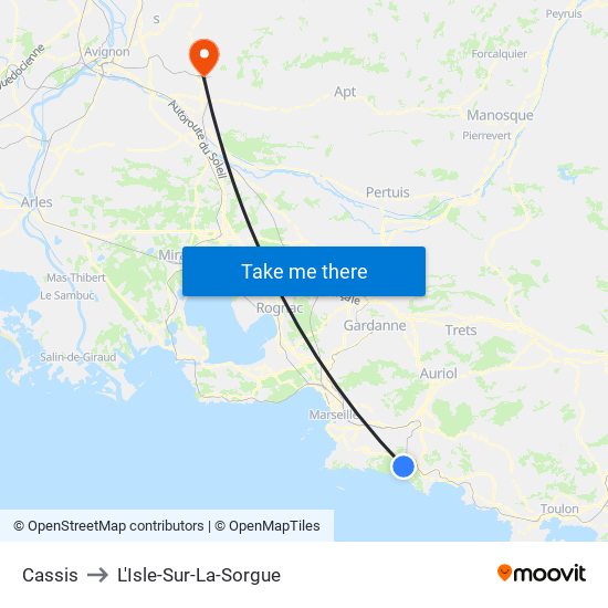Cassis to L'Isle-Sur-La-Sorgue map