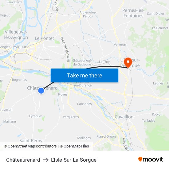 Châteaurenard to L'Isle-Sur-La-Sorgue map