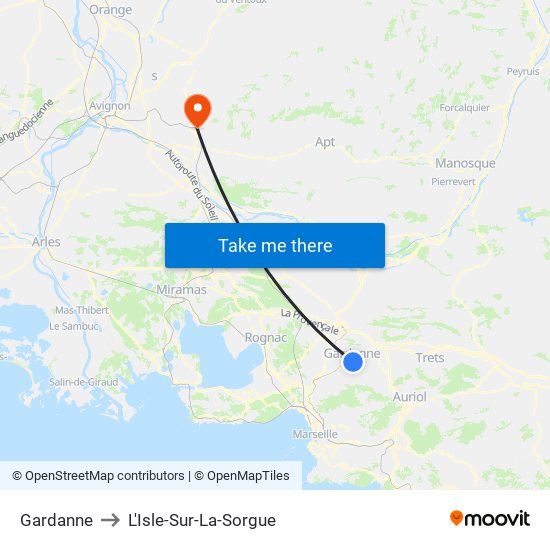 Gardanne to L'Isle-Sur-La-Sorgue map