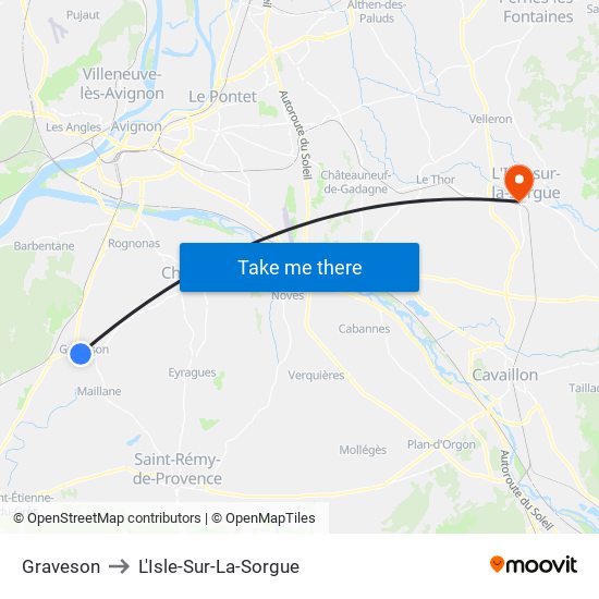 Graveson to L'Isle-Sur-La-Sorgue map