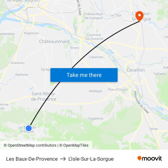 Les Baux-De-Provence to L'Isle-Sur-La-Sorgue map
