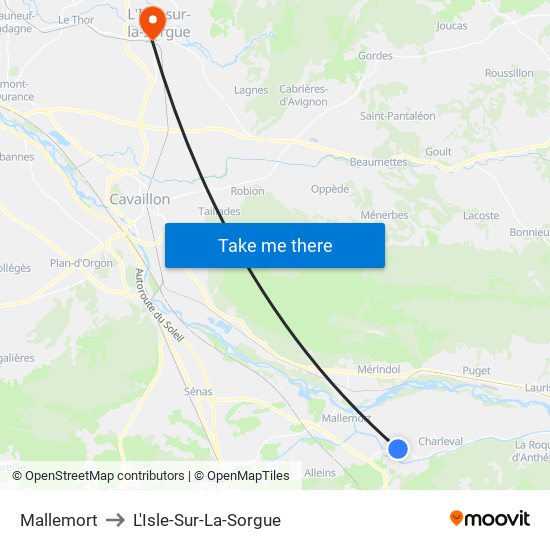 Mallemort to L'Isle-Sur-La-Sorgue map