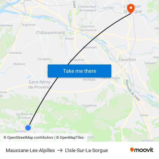 Maussane-Les-Alpilles to L'Isle-Sur-La-Sorgue map