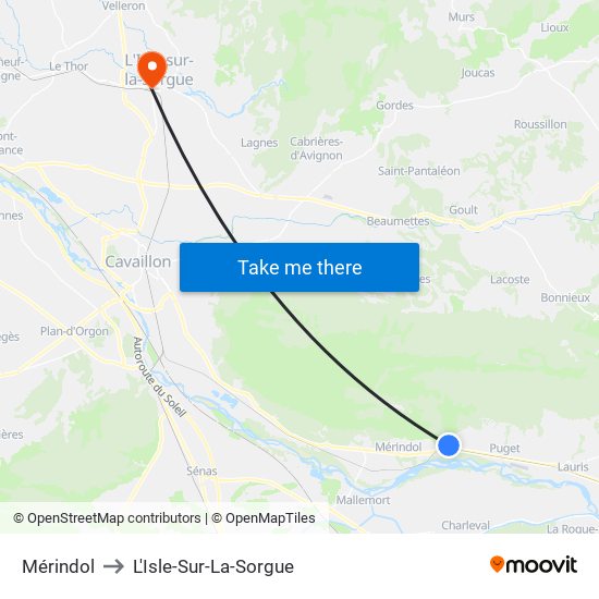 Mérindol to L'Isle-Sur-La-Sorgue map