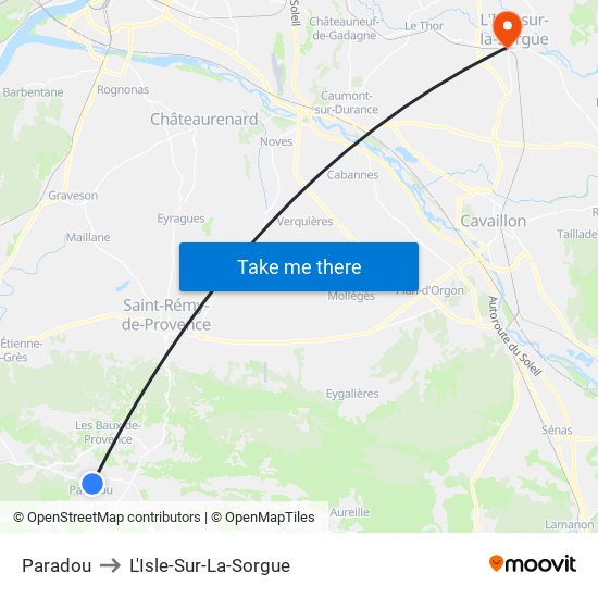 Paradou to L'Isle-Sur-La-Sorgue map