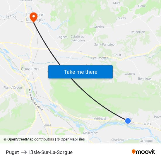 Puget to L'Isle-Sur-La-Sorgue map