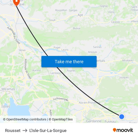Rousset to L'Isle-Sur-La-Sorgue map