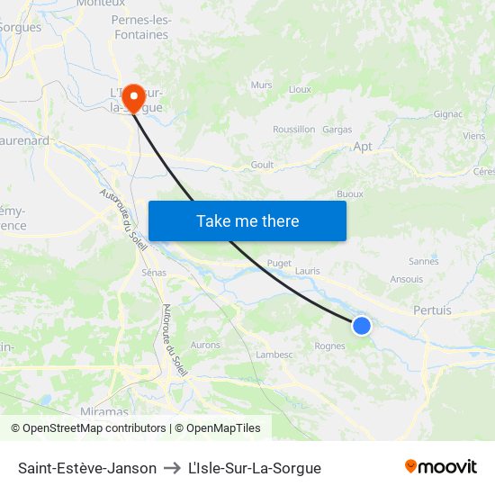 Saint-Estève-Janson to L'Isle-Sur-La-Sorgue map
